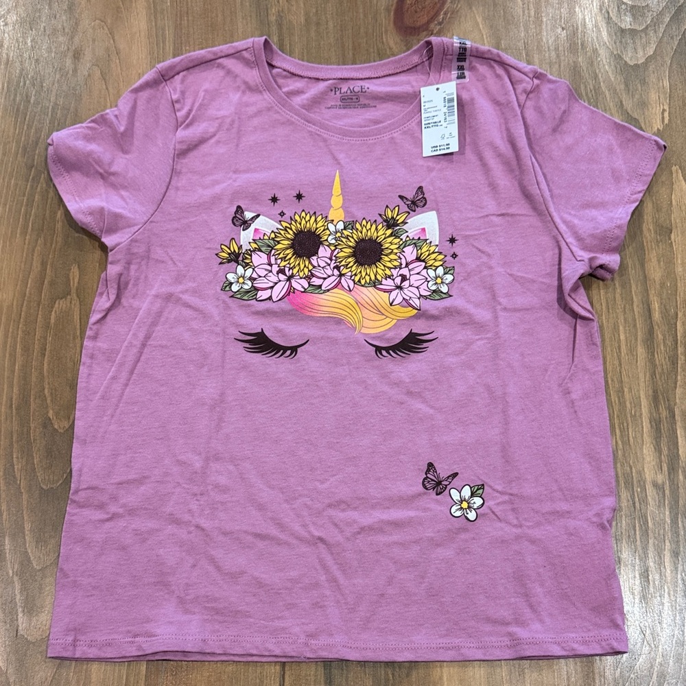 The Children's Place Pink Unicorn Floral Tee